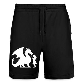 Episches Drachen- und Mädchen-Silhouetten-Design - Stanley/Stella Unisex Bio Joggingshorts Trainer  - Schwarz - Vorne - Nik (191cm) & Marisol (170cm)