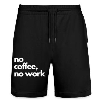 No Coffee No Work – Minimalist Café Addic T-Shirt - Stanley/Stella Trainer Unisex Organic Jogging Shorts - black - Front - Nik (191cm) & Marisol (170cm)
