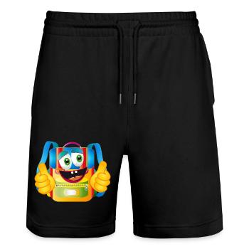 Cartable de dessin animé amusant avec pouces vers le haut - Short de jogging bio TRAINER Stanley/Stella unisexe - noir - Devant - Nik (191cm) & Marisol (170cm)
