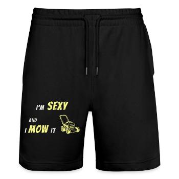 Ich bin sexy und ich mähe es – lustiges Rasenpflege-T-Shirt - Stanley/Stella Unisex Bio Joggingshorts Trainer  - Schwarz - Vorne - Nik (191cm) & Marisol (170cm)