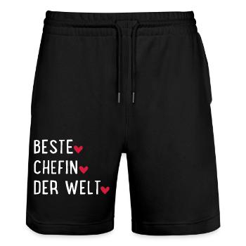 Beste Chefin der Welt - Stanley/Stella Unisex Bio Joggingshorts Trainer  - Schwarz - Vorne - Nik (191cm) & Marisol (170cm)