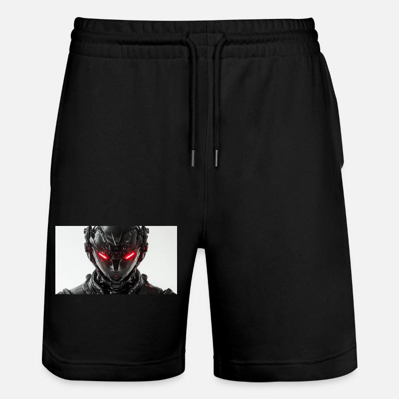 Futuristic robot with red glowing eyes - Stanley/Stella Trainer Unisex Organic Jogging Shorts - black