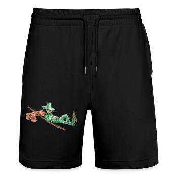 A nap for the green wanderer "GreenVagrant" - Stanley/Stella Trainer Unisex Organic Jogging Shorts - black - Front - Nik (191cm) & Marisol (170cm)