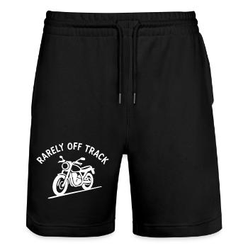 rarely off track Motorradfan Leidenschaft Bike - Stanley/Stella Unisex Bio Joggingshorts Trainer  - Schwarz - Vorne - Nik (191cm) & Marisol (170cm)