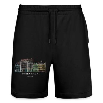 Copenhagen, Old Harbor Hand Drawn Houses - Stanley/Stella Trainer Unisex Organic Jogging Shorts - black - Front - Nik (191cm) & Marisol (170cm)