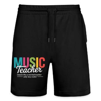 Illustration vibrante de professeur de musique - Short de jogging bio TRAINER Stanley/Stella unisexe - noir - Devant - Nik (191cm) & Marisol (170cm)