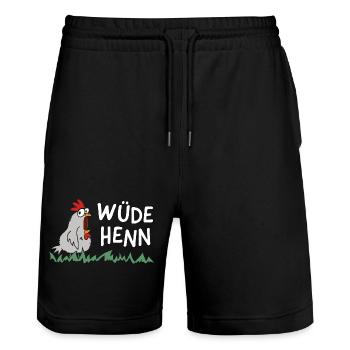 wüde henn Hendl this lustig huhn henne - Stanley/Stella Unisex Bio Joggingshorts Trainer  - Schwarz - Vorne - Nik (191cm) & Marisol (170cm)
