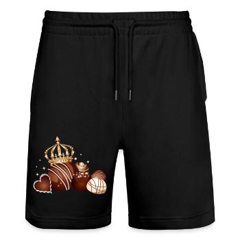 Fine chocolate pralines decorated with golden crowns - Stanley/Stella Trainer Unisex Organic Jogging Shorts - black - Front - Nik (191cm) & Marisol (170cm)