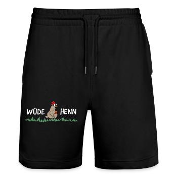 Wüde Henn Hendl Huhn Dialekt - Stanley/Stella Unisex Bio Joggingshorts Trainer  - Schwarz - Vorne - Nik (191cm) & Marisol (170cm)