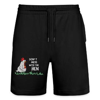 don't mess with the hen chicken - Stanley/Stella Trainer Unisex Organic Jogging Shorts - black - Front - Nik (191cm) & Marisol (170cm)