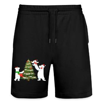 Festive Polar Bears with Christmas Tree - Stanley/Stella Trainer Unisex Organic Jogging Shorts - black - Front - Nik (191cm) & Marisol (170cm)