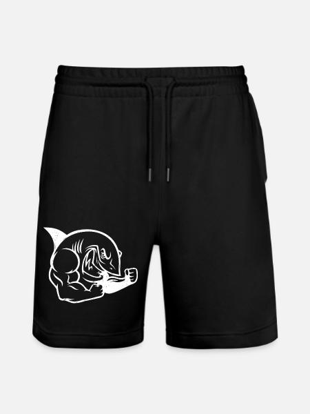 Muscular Shark Bodybuilder Workout Silhouette - Stanley/Stella Trainer Unisex Organic Jogging Shorts - black