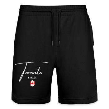 Toronto Canada, design minimaliste et élégant - Short de jogging bio TRAINER Stanley/Stella unisexe - noir - Devant - Nik (191cm) & Marisol (170cm)