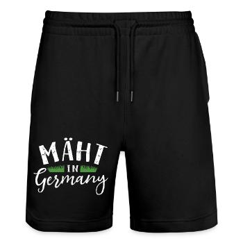 Mäht in Germany - Rasenmäher - Mähen - Wortspiel - Stanley/Stella Unisex Bio Joggingshorts Trainer  - Schwarz - Vorne - Nik (191cm) & Marisol (170cm)