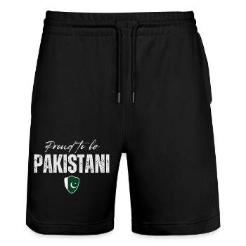 Proud Pakistani, Made in Pakistan - Stanley/Stella Trainer Unisex Organic Jogging Shorts - black - Front - Nik (191cm) & Marisol (170cm)