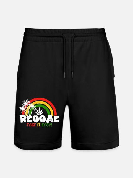 Reggae Vibe Rainbow with Cannabis Motif - Stanley/Stella Trainer Unisex Organic Jogging Shorts - black