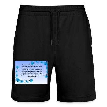 Beruhigender Bibelvers mit blauen Blumen - Stanley/Stella Unisex Bio Joggingshorts Trainer  - Schwarz - Vorne - Nik (191cm) & Marisol (170cm)