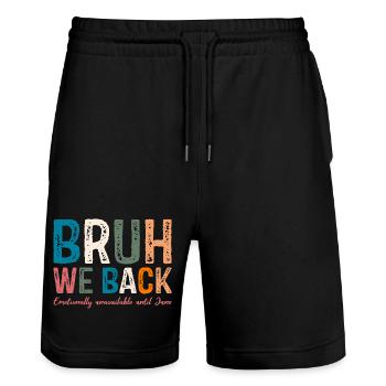 Whimsical Colourful Typography Design - Stanley/Stella Trainer Unisex Organic Jogging Shorts - black - Front - Nik (191cm) & Marisol (170cm)