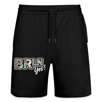 Graffiti-Stil Berlin Yes! - Short de jogging bio TRAINER Stanley/Stella unisexe - noir - Devant - Nik (191cm) & Marisol (170cm)