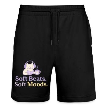 Lofi Vibes Shirt – Soft Moods Cozy Outfit - Stanley/Stella Trainer Unisex Organic Jogging Shorts - black - Front - Nik (191cm) & Marisol (170cm)