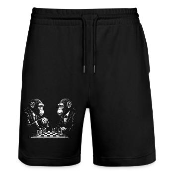 two monkeys play chess - Stanley/Stella Trainer Unisex Organic Jogging Shorts - black - Front - Nik (191cm) & Marisol (170cm)
