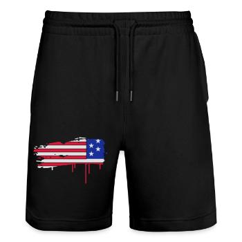Pinselstrich in US-Flaggenfarben - Stanley/Stella Unisex Bio Joggingshorts Trainer  - Schwarz - Vorne - Nik (191cm) & Marisol (170cm)