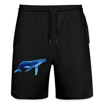 Whale in blue with sea patterns - Stanley/Stella Trainer Unisex Organic Jogging Shorts - black - Front - Nik (191cm) & Marisol (170cm)