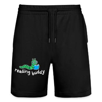 Reading friend Cute bookworm with book - Stanley/Stella Trainer Unisex Organic Jogging Shorts - black - Front - Nik (191cm) & Marisol (170cm)