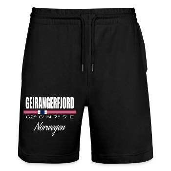 Geirangerfjord - Stanley/Stella Unisex Bio Joggingshorts Trainer  - Schwarz - Vorne - Nik (191cm) & Marisol (170cm)