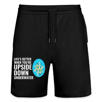 Life’s Better Upside Down Underwater Swimming - Stanley/Stella Trainer Unisex Organic Jogging Shorts - black - Front - Nik (191cm) & Marisol (170cm)