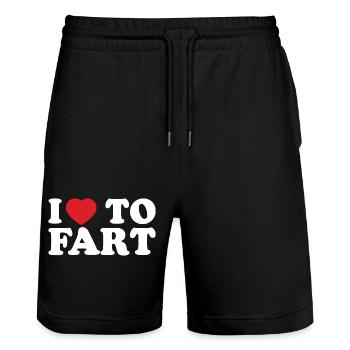 Cœur Rouge Sur Fond Noir "I Love To Fart" - Short de jogging bio TRAINER Stanley/Stella unisexe - noir - Devant - Nik (191cm) & Marisol (170cm)
