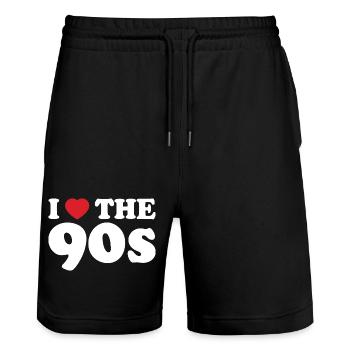 Colorful 90s retro design - Stanley/Stella Trainer Unisex Organic Jogging Shorts - black - Front - Nik (191cm) & Marisol (170cm)