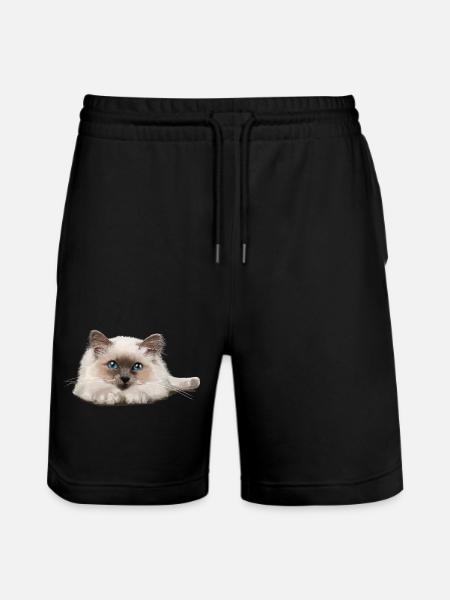 Blue-eyed cat resting - Stanley/Stella Trainer Unisex Organic Jogging Shorts - black