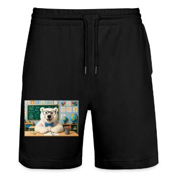 Cute Bear Scientist with Glasses - Stanley/Stella Trainer Unisex Organic Jogging Shorts - black - Front - Nik (191cm) & Marisol (170cm)