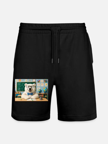 Cute Bear Scientist with Glasses - Stanley/Stella Trainer Unisex Organic Jogging Shorts - black