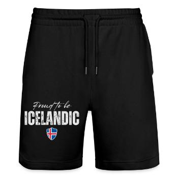 Icelandic Pride, Iceland Flag - Stanley/Stella Trainer Unisex Organic Jogging Shorts - black - Front - Nik (191cm) & Marisol (170cm)