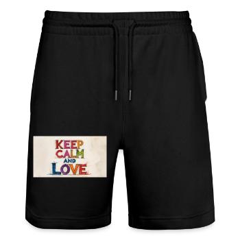 Retro Colorful Keep Calm and Love - Stanley/Stella Trainer Unisex Organic Jogging Shorts - black - Front - Nik (191cm) & Marisol (170cm)