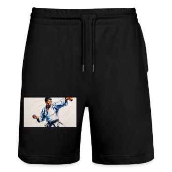 Martial art and Japanese dynamism - Stanley/Stella Trainer Unisex Organic Jogging Shorts - black - Front - Nik (191cm) & Marisol (170cm)