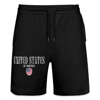 Originally from the USA, born in America - Stanley/Stella Trainer Unisex Organic Jogging Shorts - black - Front - Nik (191cm) & Marisol (170cm)