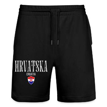 Originally from Croatia, born in Croatia - Stanley/Stella Trainer Unisex Organic Jogging Shorts - black - Front - Nik (191cm) & Marisol (170cm)