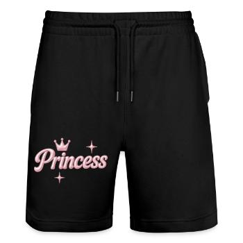 Prinzessin / Princess / Chrome Y2K Design - Stanley/Stella Trainer Unisex Organic Jogging Shorts - black - Front - Nik (191cm) & Marisol (170cm)