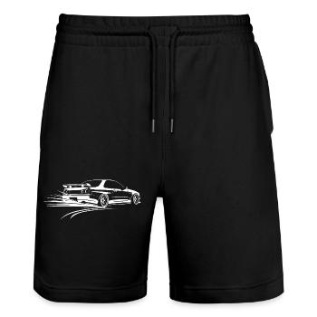 Voiture de course stylisée monochrome drift - Short de jogging bio TRAINER Stanley/Stella unisexe - noir - Devant - Nik (191cm) & Marisol (170cm)