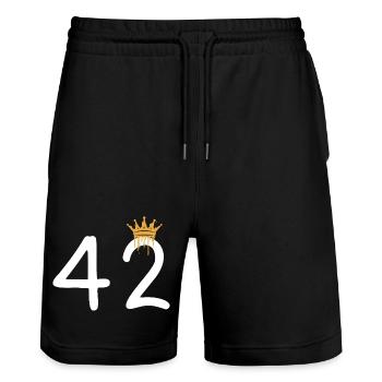 Graffiti number 42 with crown - Stanley/Stella Trainer Unisex Organic Jogging Shorts - black - Front - Nik (191cm) & Marisol (170cm)