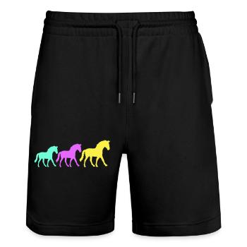 3 Pferde Silhouette Team Reiter reiten Freunde süß - Stanley/Stella Unisex Bio Joggingshorts Trainer  - Schwarz - Vorne - Nik (191cm) & Marisol (170cm)