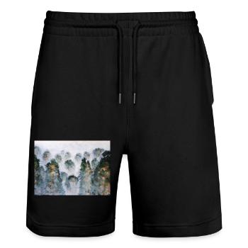 Mystischer Wald Thailnad Gebirge Aquarelle - Stanley/Stella Unisex Bio Joggingshorts Trainer  - Schwarz - Vorne - Nik (191cm) & Marisol (170cm)
