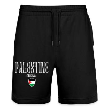 I love Palestine, free Palestine - Stanley/Stella Trainer Unisex Organic Jogging Shorts - black - Front - Nik (191cm) & Marisol (170cm)