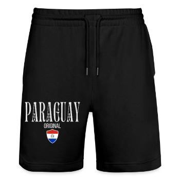 Ursprünglich aus Paraguay, geboren in Paraguay - Stanley/Stella Unisex Bio Joggingshorts Trainer  - Schwarz - Vorne - Nik (191cm) & Marisol (170cm)