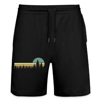 Wald Natur Bäume Wildnis Outdoor Wandern - Stanley/Stella Unisex Bio Joggingshorts Trainer  - Schwarz - Vorne - Nik (191cm) & Marisol (170cm)