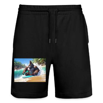 Gorille surfur tropical - Short de jogging bio TRAINER Stanley/Stella unisexe - noir - Devant - Nik (191cm) & Marisol (170cm)