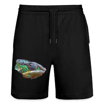 Illustration caméléon coloré - Short de jogging bio TRAINER Stanley/Stella unisexe - noir - Devant - Nik (191cm) & Marisol (170cm)